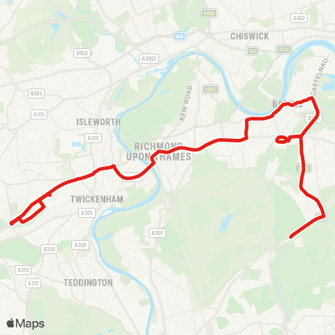 TfL Whitton - Barnes - Roehampton Vale map