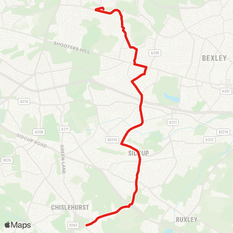 TfL Plumstead Common - Westwood Ln - Sidcup - Queen Mary's Hosp - Chislehurst, War Mem map