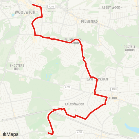 TfL Stationers' Crown Woods Academy - Falconwood - Welling - Plumstead Common - Woolwich map