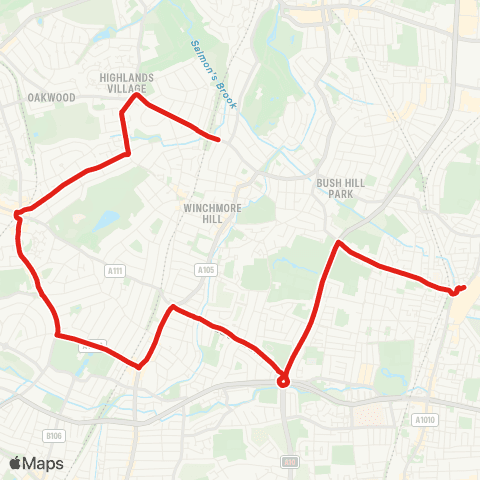 TfL Winchmore Hill - Southgate - Palmers Green - Edmonton (Cambridge) - Great Cambridge Rd - Edmonton Green map