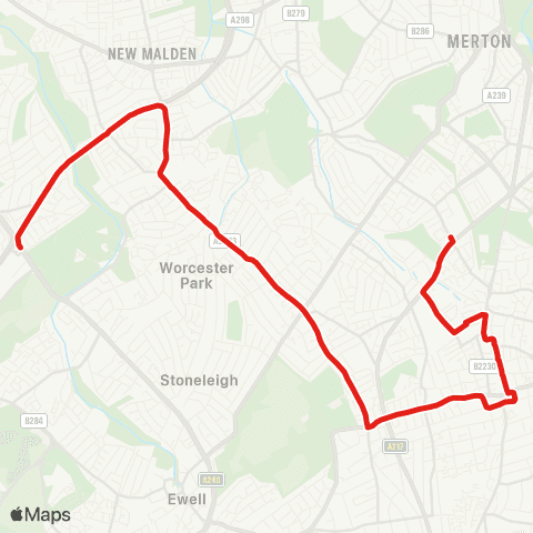 TfL Tolworth - Worcester Pk - Collingwood Rd - Sutton Common - Glenthorne HS map