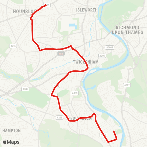TfL Hounslow - Whitton - Twickenham - Fulwell - Teddington Sch map