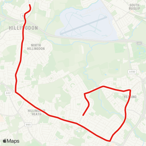 TfL Hayes End, Lansbury Dr - Kingshill Av - Yeading - Hayes (Grapes) - Hayes End - Hillingdon Sta - Long Ln - Ickenham map