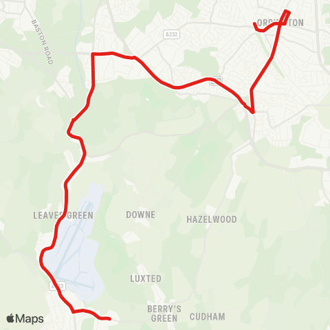 TfL Orpington - Locksbottom - Keston Mark - Leaves Green - Charles Darwin Sch map
