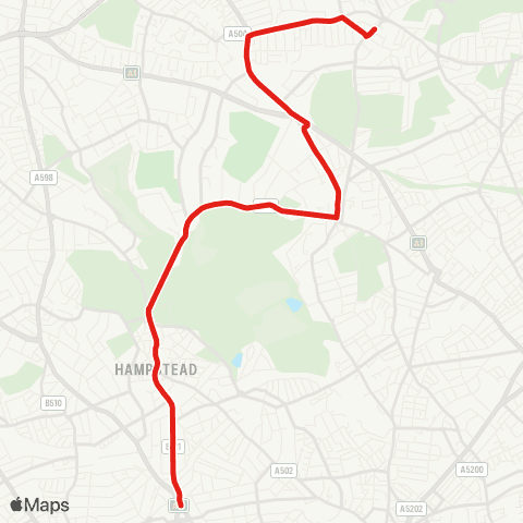 TfL Muswell Hill - Highgate - Whitestone Pond - Hampstead Sta - Swiss Cottage map