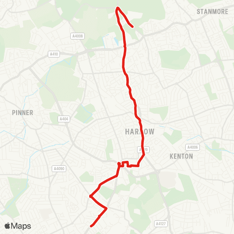 TfL S Harrow Sta - Harrow - Wealdstone - Harrow Weald - Bentley Wood Sch map