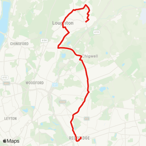TfL Ilford - Barkingside - Chigwell - Buckhurst Hill - Debden map
