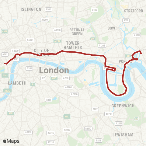 TfL Trafalgar Square - Aldgate - Canary Wharf - Leamouth - Canning Town map