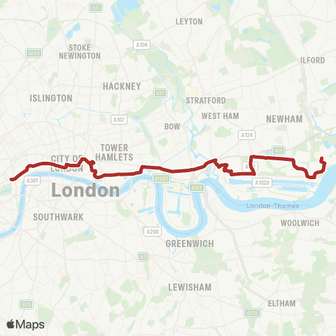 TfL Trafalgar Square - Aldgate - Canning Town - Custom House - Gallions Reach, Shopping Pk map