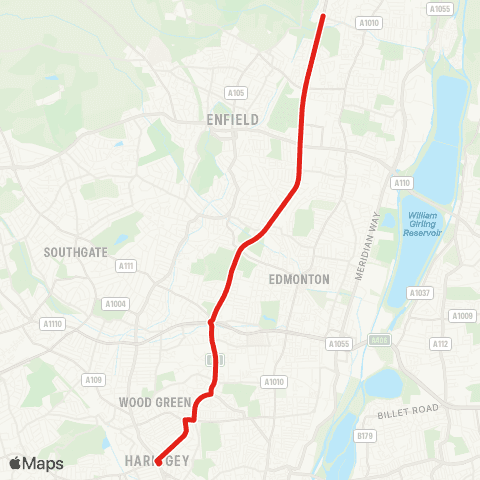 TfL Turnpike Ln - White Hart Ln - Edmonton (Cambridge) - Bush Hill Sta - St Ignatius Coll map