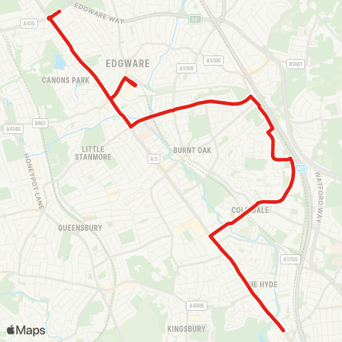 TfL W Hendon Bway - Colindale - Grahame Pk - Deansbrook Rd - Edgware - Stanmore, London Academy map