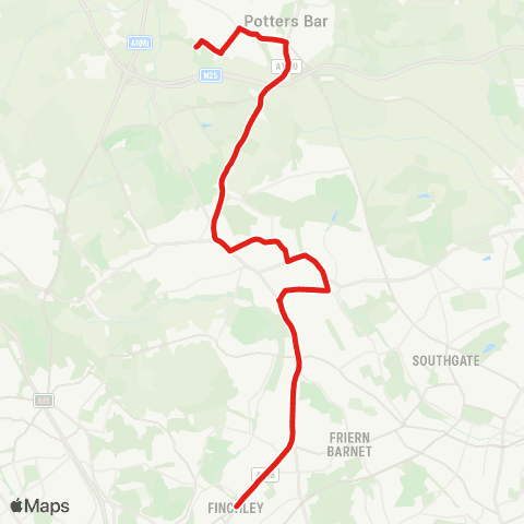 TfL Finchley Central - N Finchley - Whetstone - New Barnet - Dame Alice Owen's Sch map