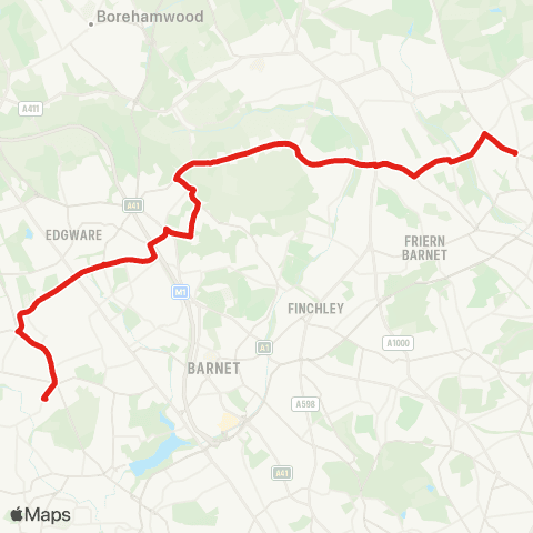 TfL Kingsbury, The Mall - Mill Hill Bway - Whetstone - Osidge - Southgate map