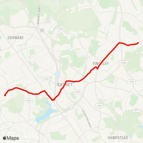 TfL Friern Barnet - N Finchley - Finchley Central - W Hendon - Kingsbury, The Mall map