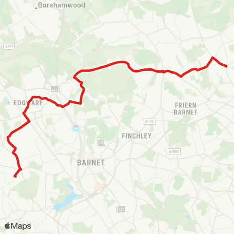 TfL Southgate - Whetstone - Edgware - Queensbury - Kingsbury, The Mall map