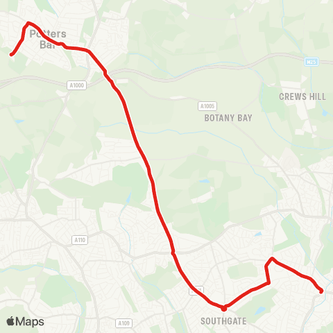 TfL Winchmore Hill - Southgate - Cockfosters - Potters Bar - Dame Alice Owen's Sch map