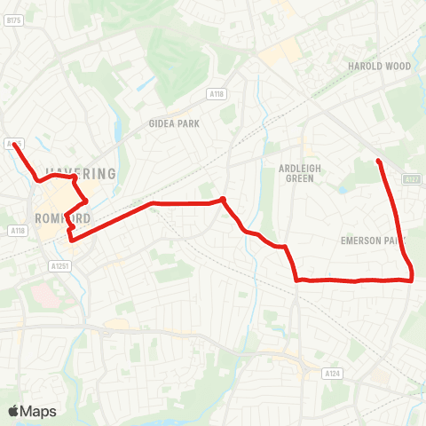 TfL Romford, N St Bus Garage - Heath Pk Rd - Gidea Pk - Emerson Pk - Cty Pk, Campion Sch map