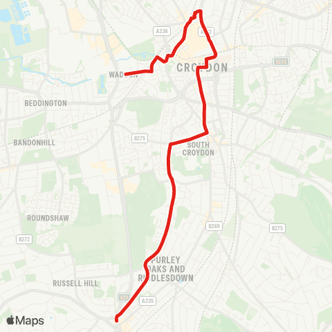 TfL Purley - S Croydon - Croydon Town Ctr - W Croydon - Waddon Post Office map