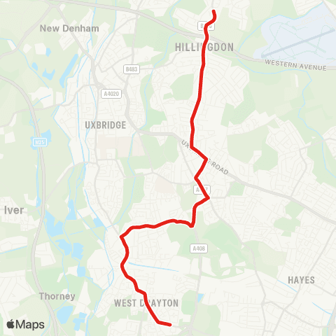 TfL Cherry Ln Sch - W Drayton Sta - Hillingdon - Douay Martyrs Sch map