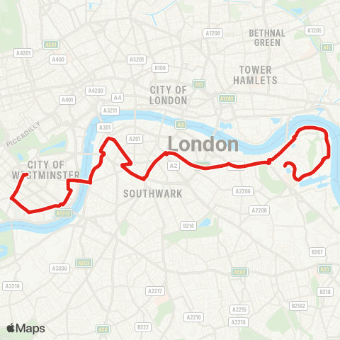 TfL Canada Water - Rotherhithe - Bermondsey - Elephant & Castle - Waterloo - Pimlico - Victoria map