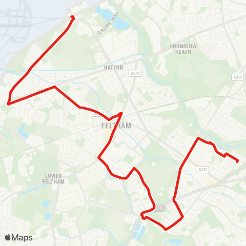 TfL Butts Farm - Hanworth - Feltham - Bedfont Green - Hatton Cross map
