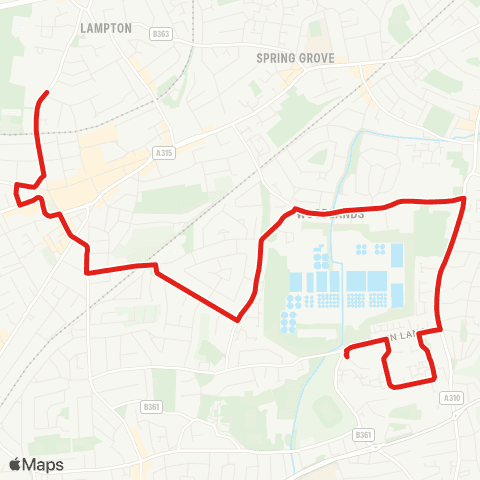 TfL Hounslow Central, Lampton Pk - Central Av - Isleworth Library - Ivybridge - Twickenham, Tesco map