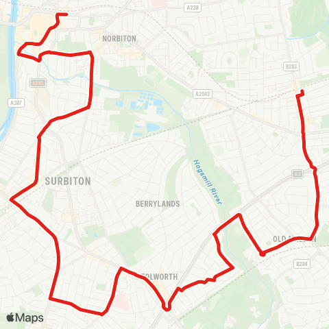 TfL New Malden Sta - Malden Manor Sta - Tolworth - Surbiton - Kingston map