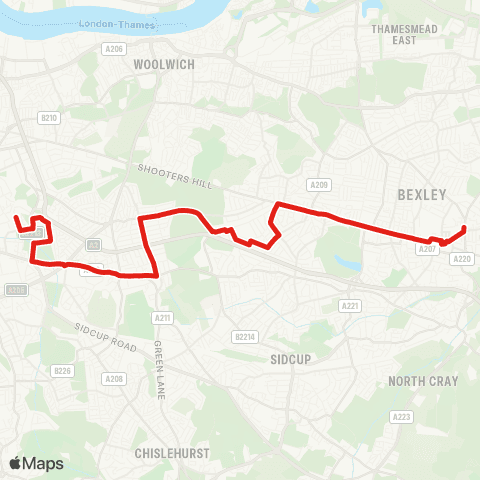 TfL Bexleyheath, Bus Garage - Welling - Falconwood - Eltham - Kidbrooke map