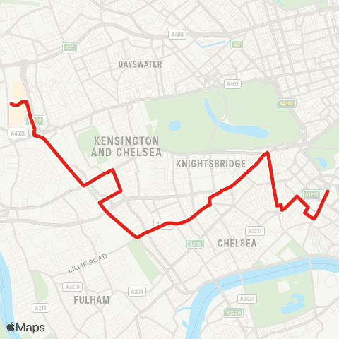 TfL Victoria - Knightsbridge - S Kensington - Holland Rd - White City map