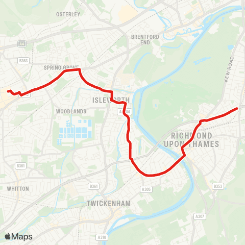 TfL Hounslow, Blenheim Ctr - Isleworth - St Margarets - Richmond - Richmond, Manor Circus map