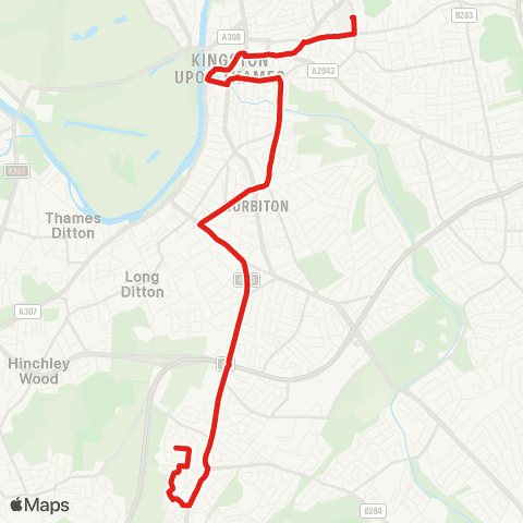 TfL Kingston Hosp - Norbiton - Kingston - Surbiton - Mansfield Pk map