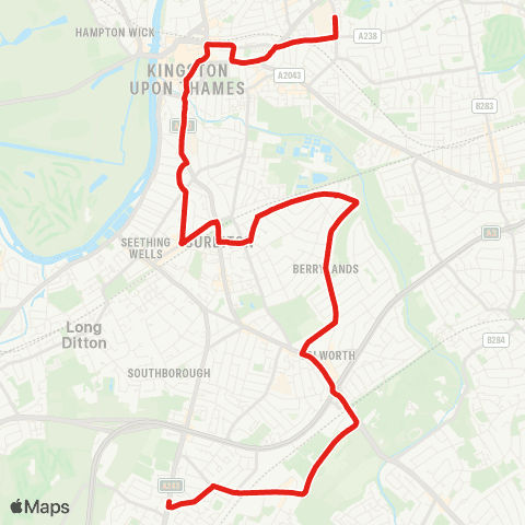 TfL Kingston Hosp - Kingston - Surbiton - Tolworth - Hook map