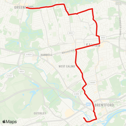 TfL Brentford, Commerce Rd - Northfields Sta - Ealing Bway - Scotch Common - Greenford Bway map