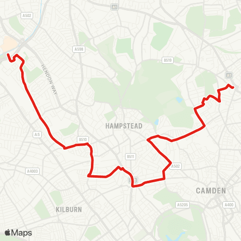 TfL Archway - Hampstead Heath - Swiss Cottage - W Hampstead - Brent Cross map
