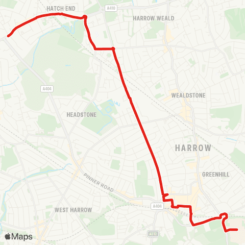 TfL Hatch End Town Ctr and Sta - Courtenay Av - Harrow View - Harrow Bus Sta - Northwick Pk Hosp map