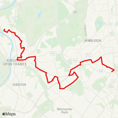 TfL Ham - Kingston - New Malden - Wimbledon Chase - Morden map