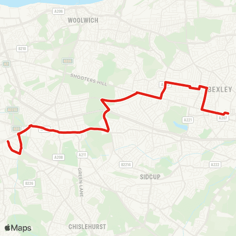 TfL Bexleyheath, Shopping Ctr and Sta - Welling - Falconwood - Eltham Town Ctr and Green - Horn Pk map