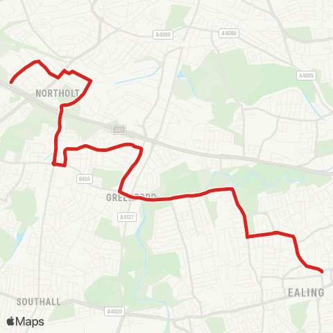 TfL Northolt, Islip Manor - Ferrymead Gardens - Greenford Bway - Argyle Rd - Ealing Bway map