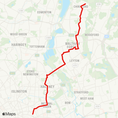 TfL Liverpool St - Chingford (after 22:45) map