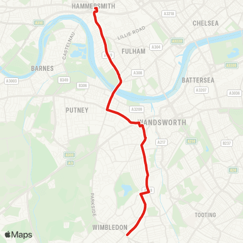TfL Wimbledon - Hammersmith map