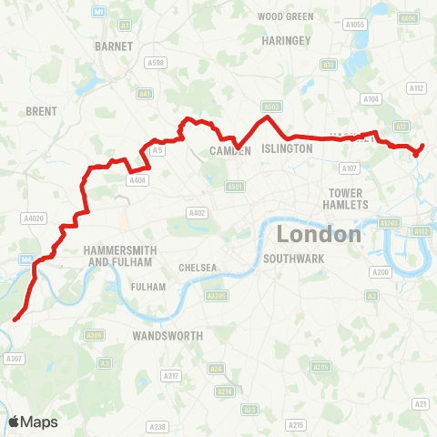 TfL Hampstead Heath - Camden Rd - Stratford (Until 11:15) map