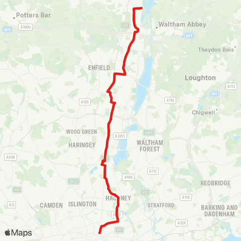 TfL Cheshunt - Seven Sisters - Liverpool St (after 22:45) map