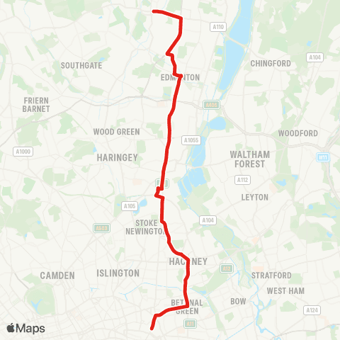 TfL Enfield Town - Seven Sisters - Liverpool St (after 22:45) map