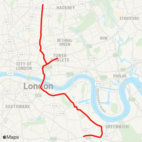 TfL Dalston Kingsland - Whitechapel - New Cross Gate after 1930 map