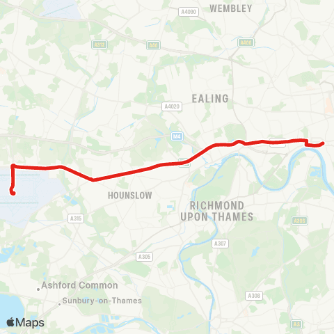 TfL Hammersmith - Heathrow Central (Non-Stop) map