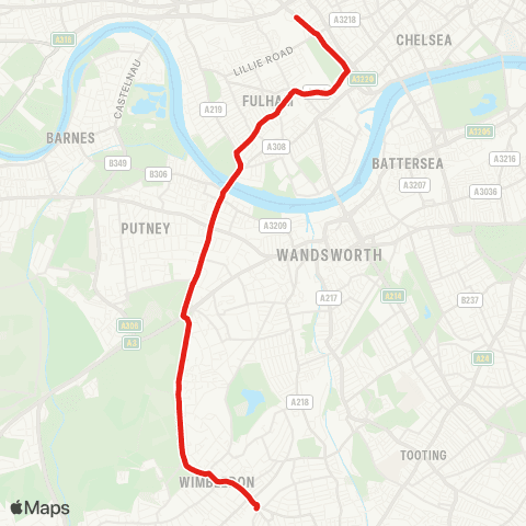 TfL Earl's Court - Putney Bridge - Wimbledon map