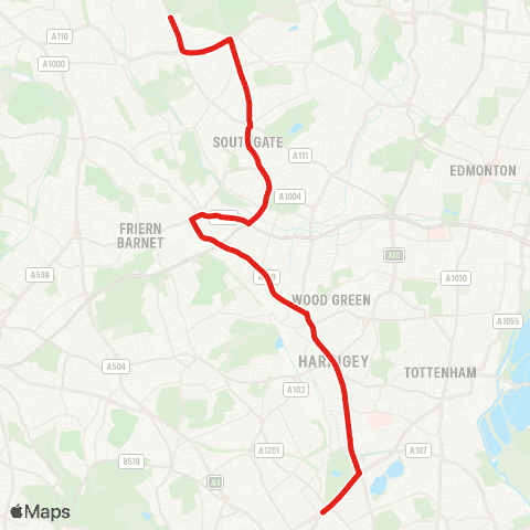 TfL Cockfosters - Arnos Grove - Wood Green map