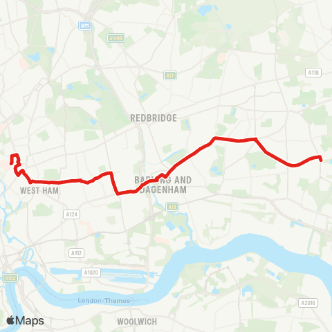 TfL Stratford - Barking - Dagenham East map