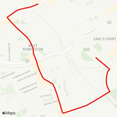 TfL Earls Court - Kensington (Olympia) 8 Buses Per Hour map