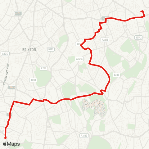 TfL Streatham Sta - Streatham Hill - Tulse Hill - W Dulwich Sta - E Dulwich - Peckham Rye - New Cross Gate map